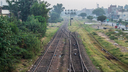 Fototapeta na wymiar Drone Picture of Faisalabad railway station facing east stock photo