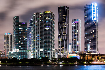 Miami City Skyline viewed from Biscayne Bay.