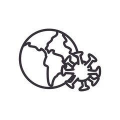 Covid 19 virus with world line style icon vector design