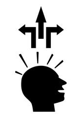 Silueta de hombre con dolor de cabeza porque no sabe qué decisión tomar