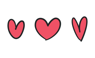 Hand drawn hearts, love icon symbols. Heart doodles. Hand drawn valentine's day design.