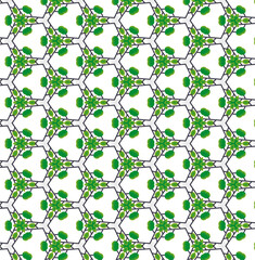 green lattice on a white background with green flowers