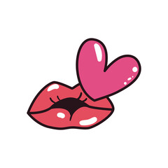 pop art female mouth with heart line and fill style icon vector design