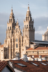 Fototapeta na wymiar Tejados donde se observa la Catedral de Santiago de Compostela