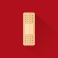 Adhesive bandage, sticking plaster on red background. Vector illustration in flat style.
