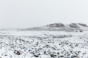 Glacial pool in snowy landscape, Iceland