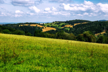 Fototapeta na wymiar Landscape of Altenberg in the Osterzgebirge district, in the Free State of Saxony, Germany in the Ore Mountains
