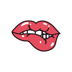 pop art female mouth biting line and fill style icon vector design
