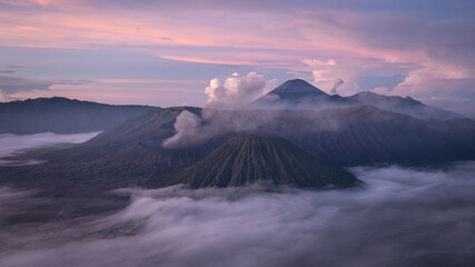 Sunrise on a foggy Bromo