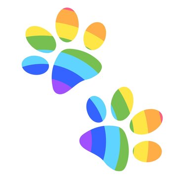 Print Hand-drawing silhouette background collection. Vector animal paw with rainbow decoration. Element for design.