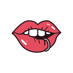 pop art female mouth with piercing line and fill style icon vector design