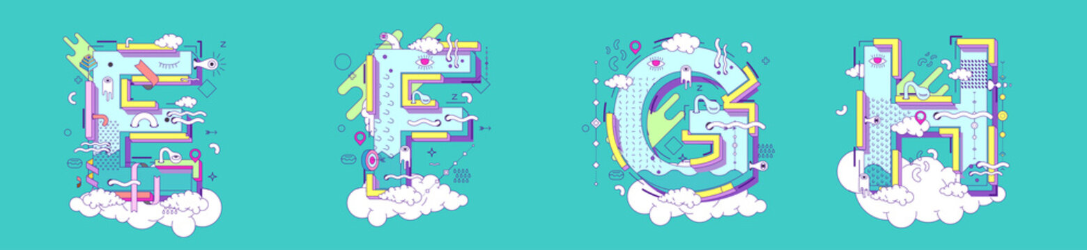 Cartoon ABCD letters. Vector illustration.