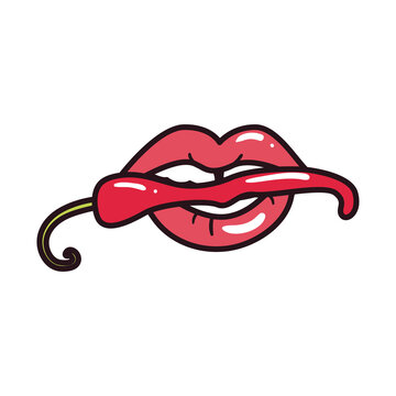 recommend clip art: pop art female mouth with chilli line and fill style icon vector design