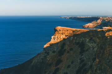 Summer seascape with Fiolent rocks formation on the coast of Sevastopol. view on cape in the sea,...