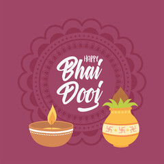 happy bhai dooj, lettering card light and food indian family celebration