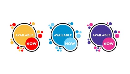 Available now sticker set banner design template.