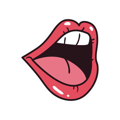 pop art female mouth showing teeth and tongue line and fill style icon vector design