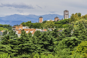 Skyline of the city of Madrid, capital of Spain. View from Palacio Real (Royal Palace).