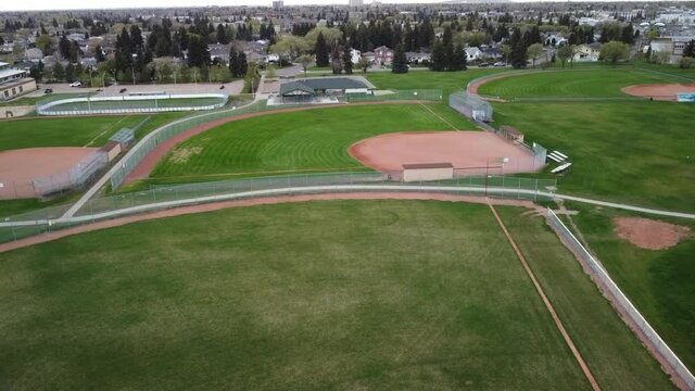 Aerial establishing shot of Baseball Diamond