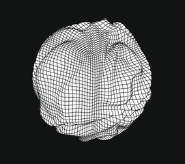 Glitched and distorted sphere on dark background.