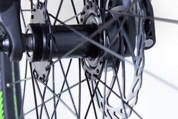 Fototapeta na wymiar close-up of disc brakes on a bicycle. White background