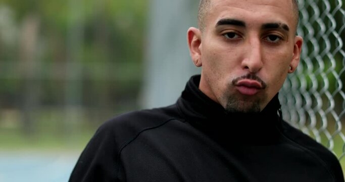 Hispanic man dancing outside. Latin man freestyle dance