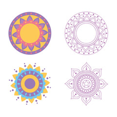 set of mandala floral flower tribal decoration isolated design