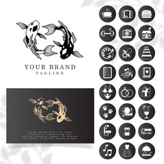 simple line elegant koi fish logo editable template