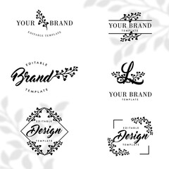 simple floral nature botanical frame logo editable template set