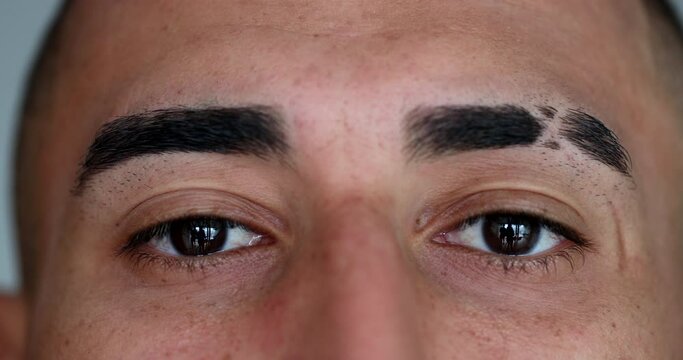 Hispanic man eyes looking at camera. South american latino close-up face