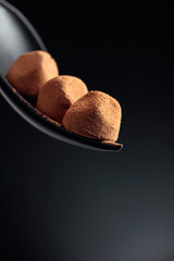Chocolate truffle on a black background.