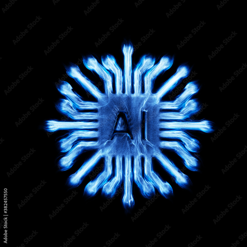 Poster artificial intelligence icon with energy. data center. visualization of machine learning, ai, comput