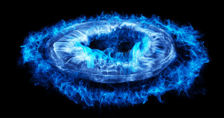 Abstract Portal Ring, Blue energy surge. Energy force fields Tunnel. Vortex energy. Pulsating, beating circle. valve moving in an organic motion moving energy within. 3D render	