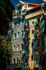 View of the facade of a building in the downtown of Lisbon in Portugal
