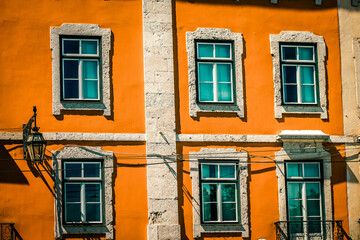 Fototapeta na wymiar View of the facade of a building in the downtown of Lisbon in Portugal 