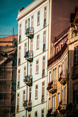 View of the facade of a building in the downtown of Lisbon in Portugal
