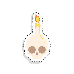 Sticker of a scary skull icon with a candle. Halloween season icon - Vector