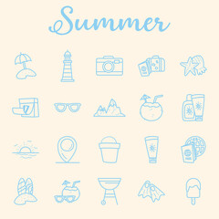 Summer line style collection of icons vector design
