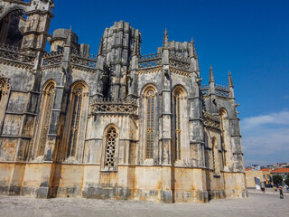 Fototapeta na wymiar Batalha / Portugal - September 11, 2020: The massive, unfinished columns of the Capelas Imperfeitas ((Unfinished Chapel) of the Batalha Monastery. Portugal. UNESCO World Heritage Site.