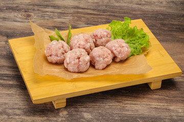 Homemade raw pork minced meatball for cooking