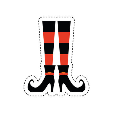 Sticker Of A Witch Legs Icon. Halloween Custome Icon - Vector