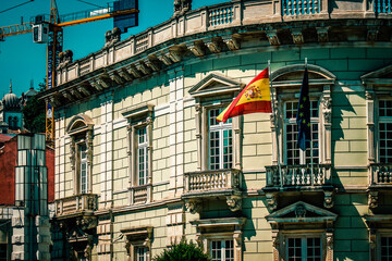 Fototapeta na wymiar View of the facade of a building in the downtown of Lisbon in Portugal 