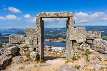 The Porta do Ceu (Heaven's Door) or the Espirito Santo viewpoint at the Gavea Hill in Vila Nova de Cerveira. The remaining ruins of the Esp&iacute;rito Santo Chapel facing the Minho River and Spain.