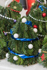 Green twigs of spruce as decoration for Christmas.