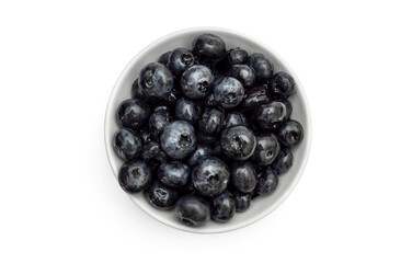 Bowl with blueberries on white.