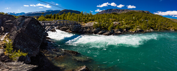 Fototapeta premium bridge over the river at Sjoa, Jotunheim, Norway