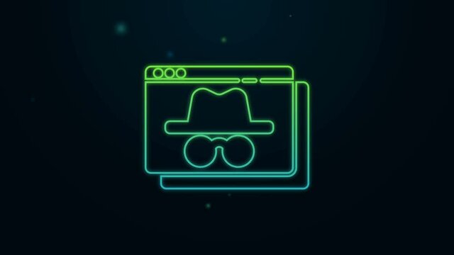 Glowing neon line Browser incognito window icon isolated on black background. 4K Video motion graphic animation