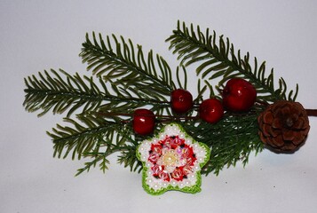 Fototapeta na wymiar Unique hand crocheted star, Christmas decoration. 