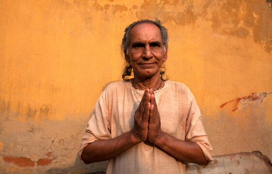 Indian old man in front view