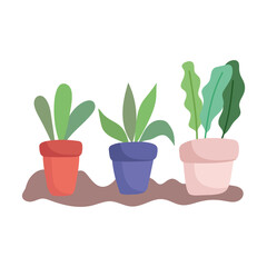 gardening, potted plants in the ground isolated icon style